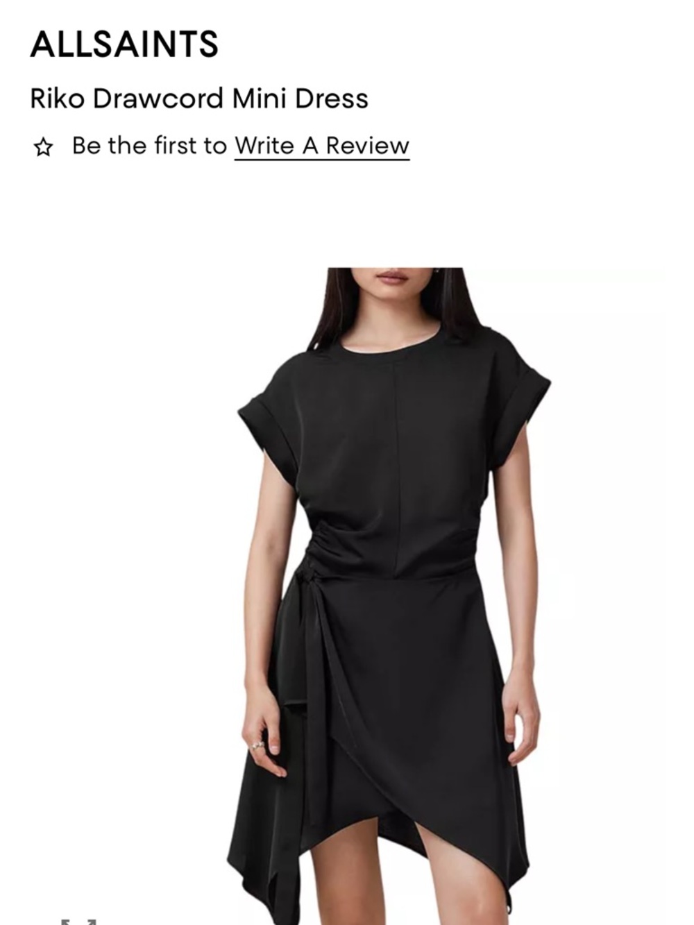 AllSaints Black Riko Drawcord Mini Dress